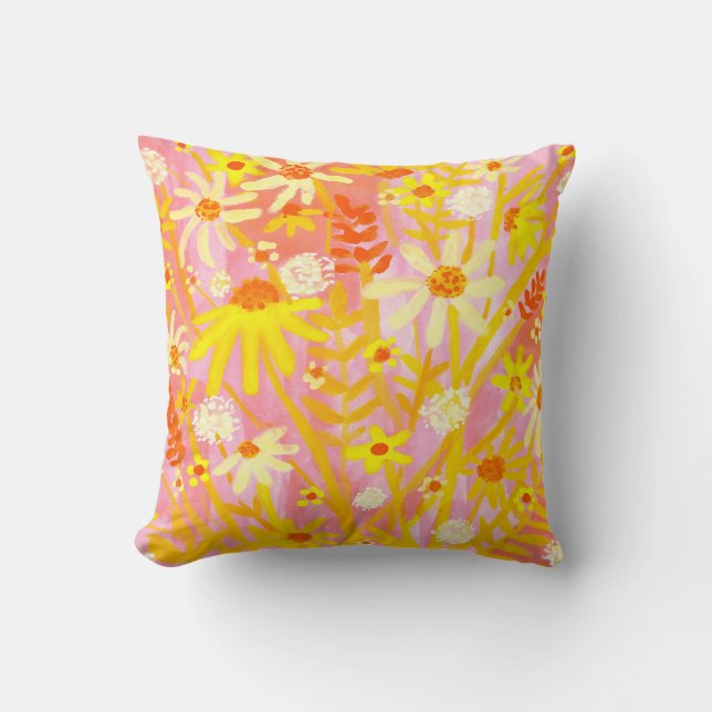 Coussin Fleur sauvage Daisy Bouquet Aquarelle Peinture (Recto)