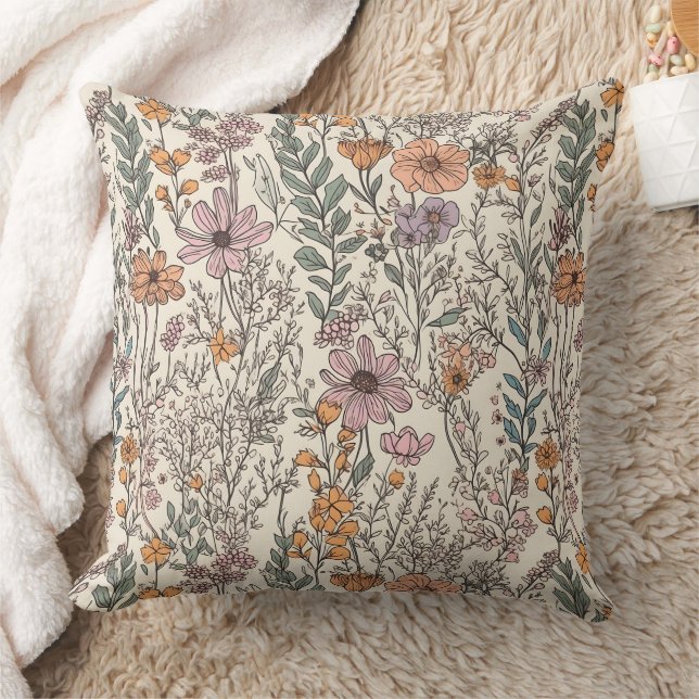 Coussin Fleur sauvage d'aquarelle Floral (Couverture)
