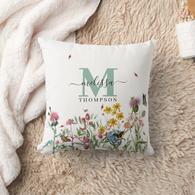 Coussin Fleur sauvage d'aquarelle Insectes Floral Spring G (Couverture)