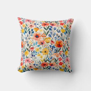 Coussin Fleur sauvage de ressort d'aquarelle Arrière - pla