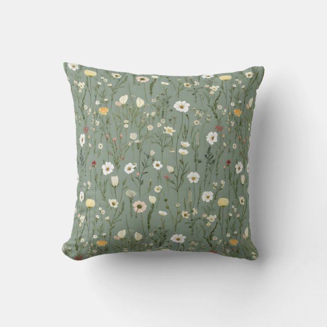 Coussin Fleur sauvage Dusty Sage Floral Vert (Recto)
