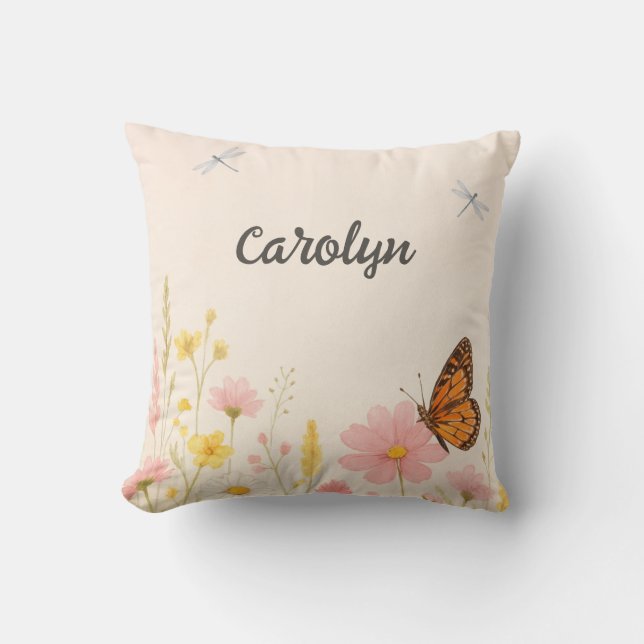 Coussin Fleur sauvage et libellule Baby Girl Nursery (Recto)