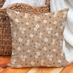 Coussin Fleur sauvage marron châtaigne bohème cottagecore