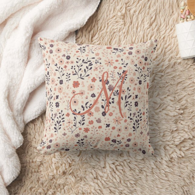 Coussin Fleur sauvage rose beige corail Monogram Boho (Couverture)