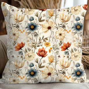 Coussin Fleur séchée vintage Navy Terracotta