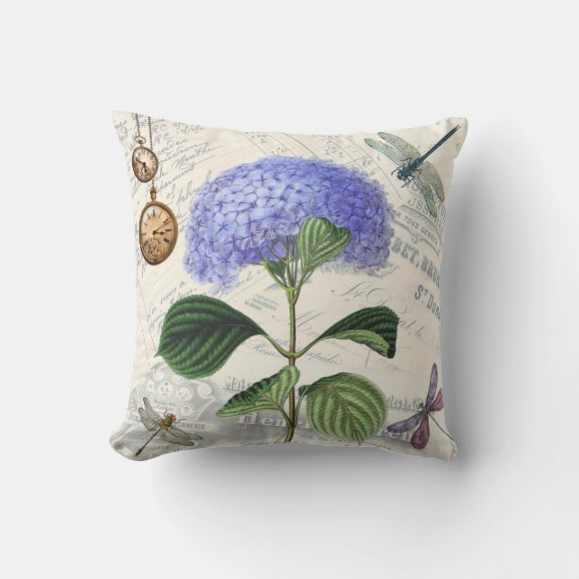 Coussin Fleur vintage Arrière - plan bleue Hydrangea (Recto)