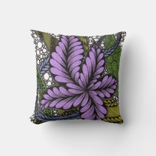 Coussin Fleur Violette Abstraite Accent Olive Vert