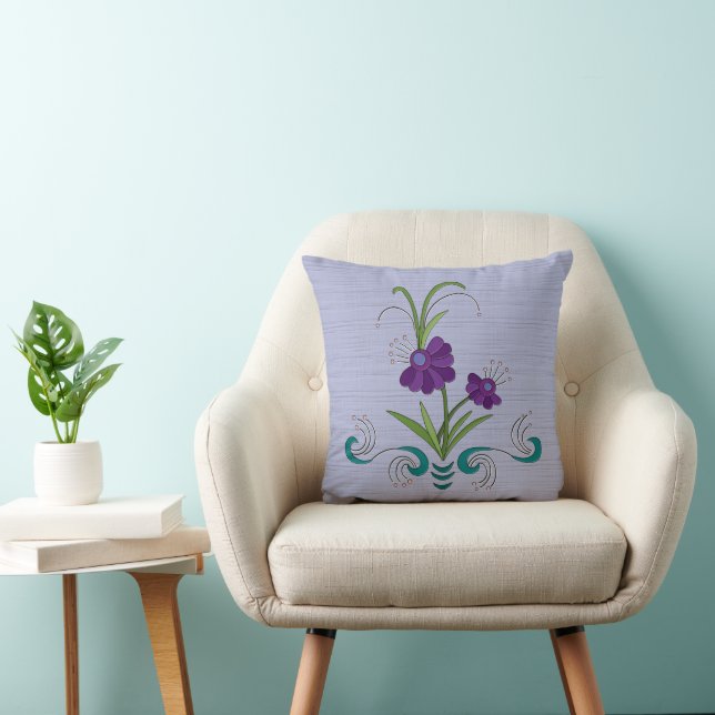 Coussin Fleur violette joueuse avec des persiennes Turquoi (Chaise)