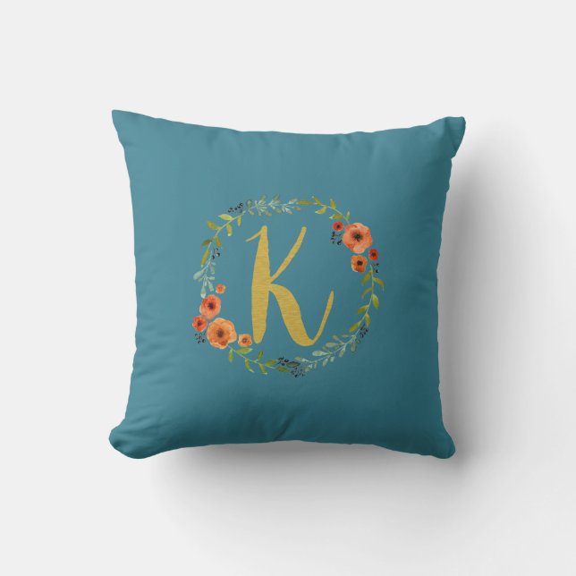 Coussin Fleur Wreath Gold Monogramme initial K Cushion Tur (Recto)