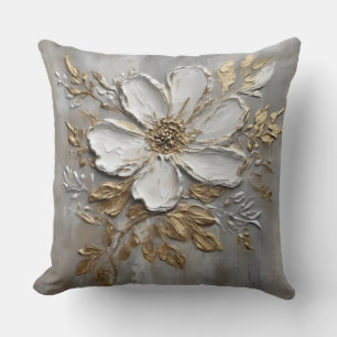 Coussin Fleurale de ferme gris neutre blanc or