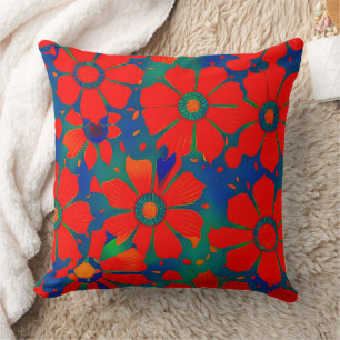 Coussin Fleurale marocaine exotique rouge orange bleu sarc