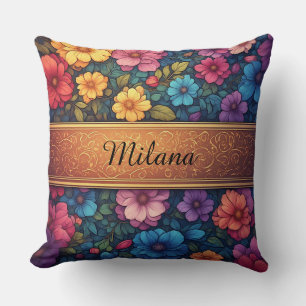 Coussin Fleuris Vintage Or Orné Élégant Romantique