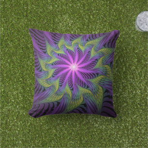 Coussin Fleuron vert violet Art Abstrait fractal moderne