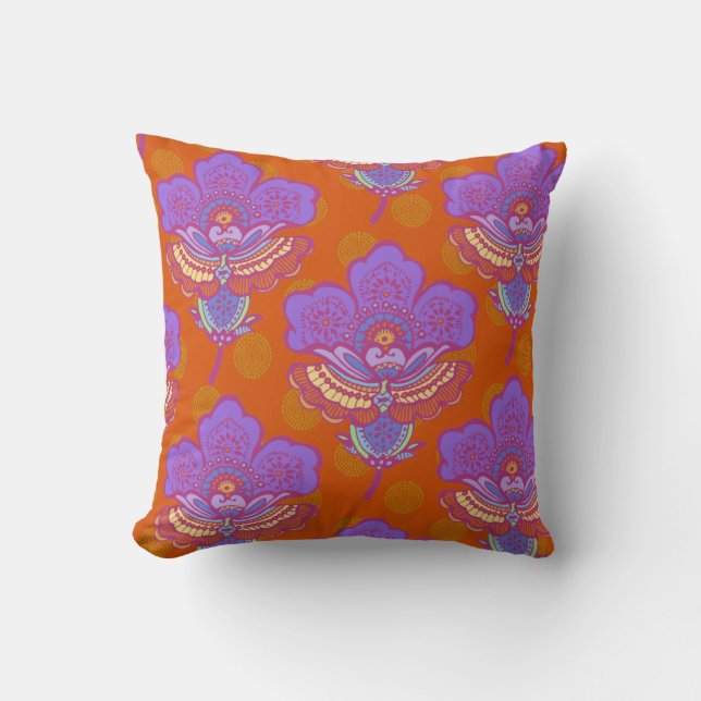 Coussin Fleurons lumineux de Paisley sur l'orange (Recto)