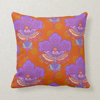 Coussin Fleurons lumineux de Paisley sur l'orange