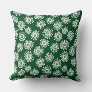 Coussin Fleurs à main - Blanc sur Vert foncé 02481c