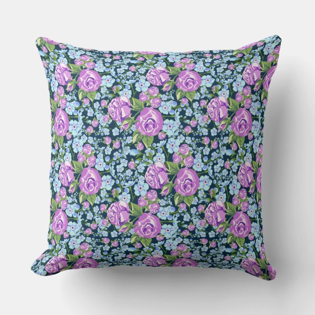 Coussin Fleurs à motifs floraux en fleurs bleues violettes (Recto)