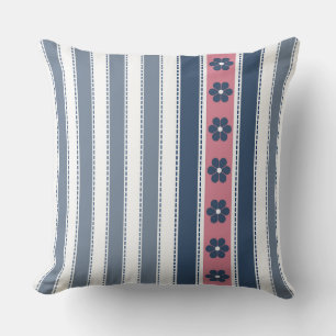 Coussin Fleurs à rayures verticales rose marine