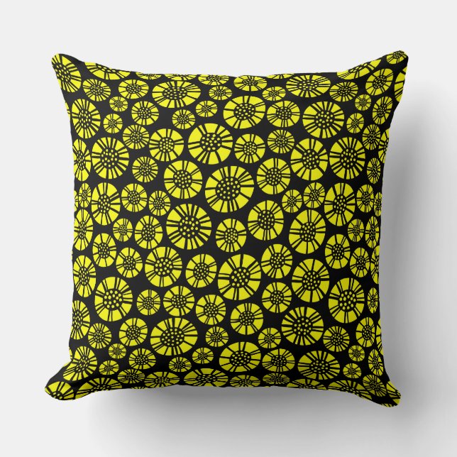 Coussin Fleurs Abstraites 031023 - Jaune sur Noir (Recto)