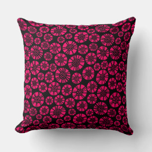 Coussin Fleurs Abstraites 031023 - Néon Rouge sur Noir
