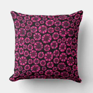 Coussin Fleurs Abstraites 031023 - Rose chaud sur noir
