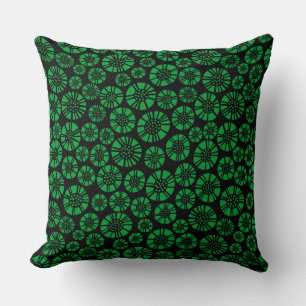 Coussin Fleurs Abstraites 031023 - Vert herbe sur noir