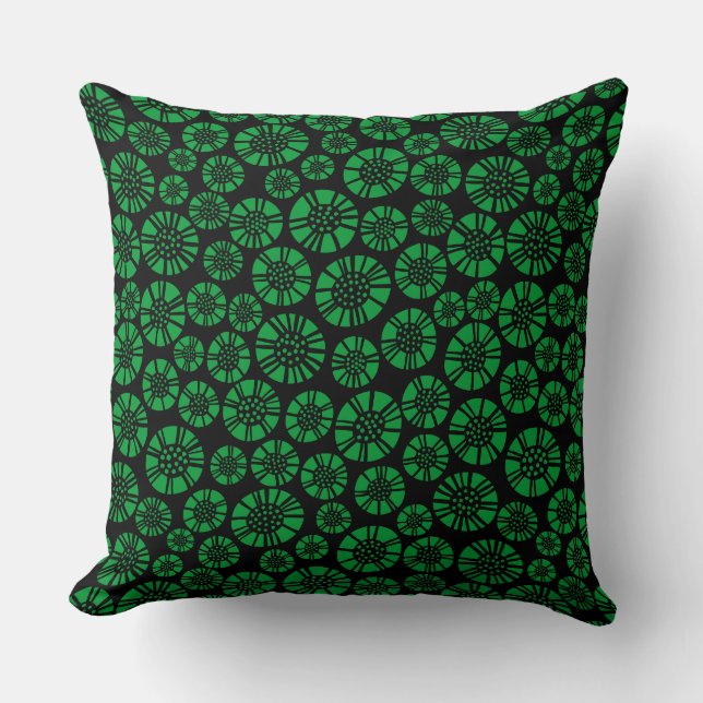 Coussin Fleurs Abstraites 031023 - Vert herbe sur noir (Recto)