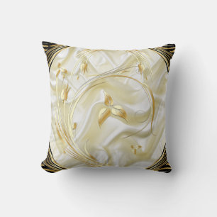 Coussin Fleurs Abstraites d'argent ou d'or sur - Silk & Ar