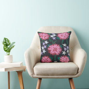 Coussin Fleurs Abstraites en noir