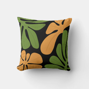 Coussin Fleurs Abstraites Modernes Vertes et Orange