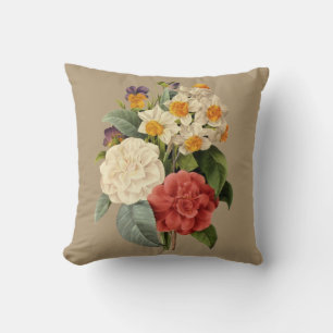 Coussin Fleurs anciennes, camélias et narcisses, Redoute