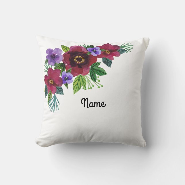 Coussin Fleurs aquarelle brillante romantique couronne flo (Recto)