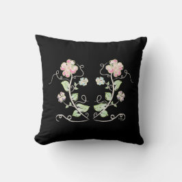 Coussin Fleurs Aquarelle rose Noir rose Vert Vent Floral