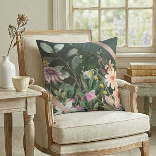Coussin Fleurs Aquarelle Vintage Gris Foncé