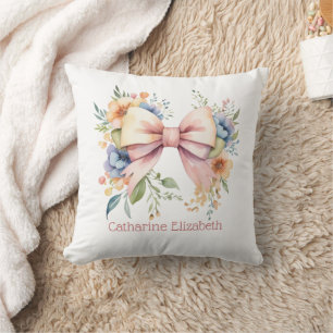 Coussin Fleurs aquarelles coquettes rose Monogramme