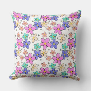Coussin fleurs arc-en-ciel colorées lumineuses abeilles bo