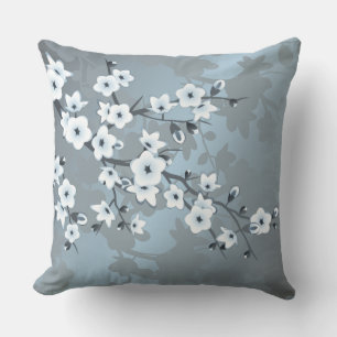 Coussin Fleurs artistiques bleu poussiéreux