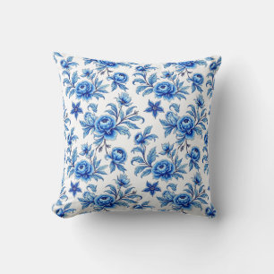 Coussin Fleurs asiatiques bleues et blanches