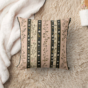 Coussin Fleurs aux rayures noir or rose
