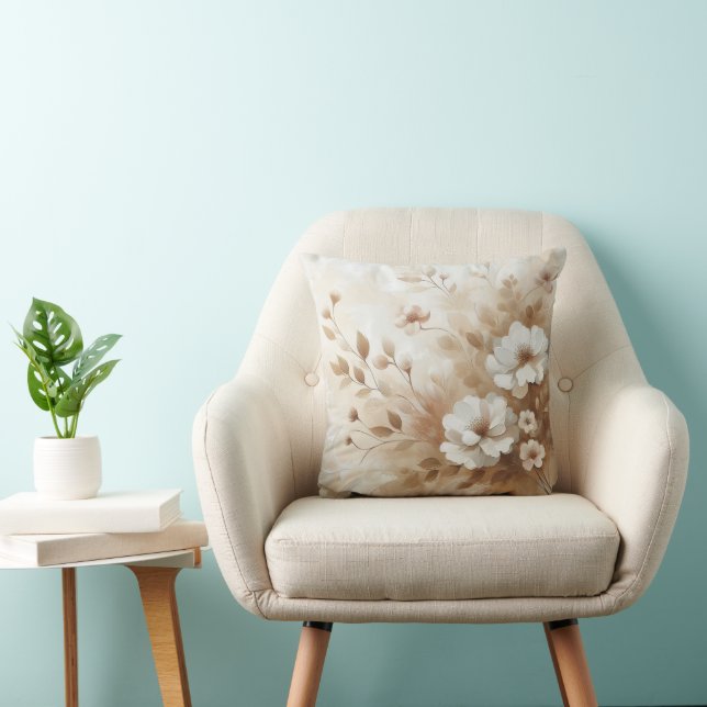 Coussin Fleurs beiges modernes 19 Poster (Chaise)