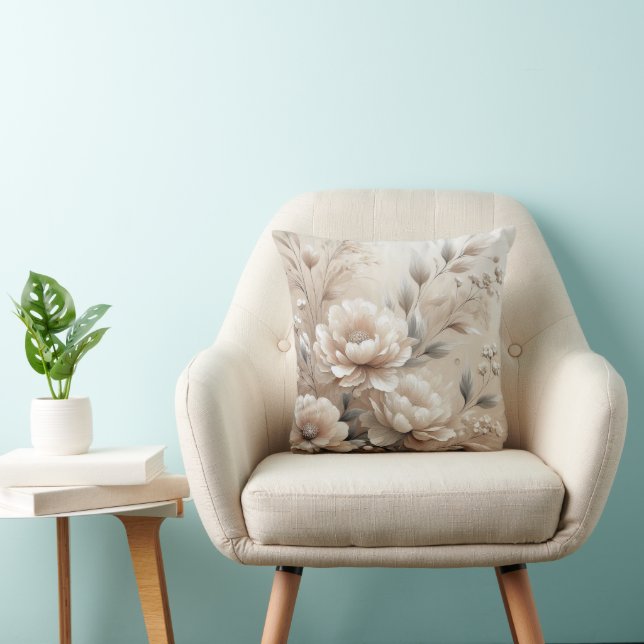 Coussin Fleurs beiges modernes 8 Poster (Chaise)