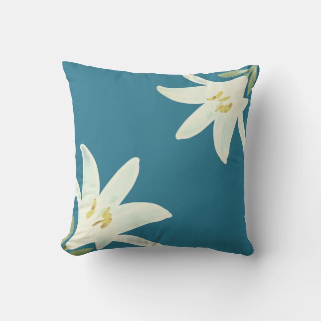 Coussin Fleurs blanches Amaryllis sur couleur verte profon (Recto)