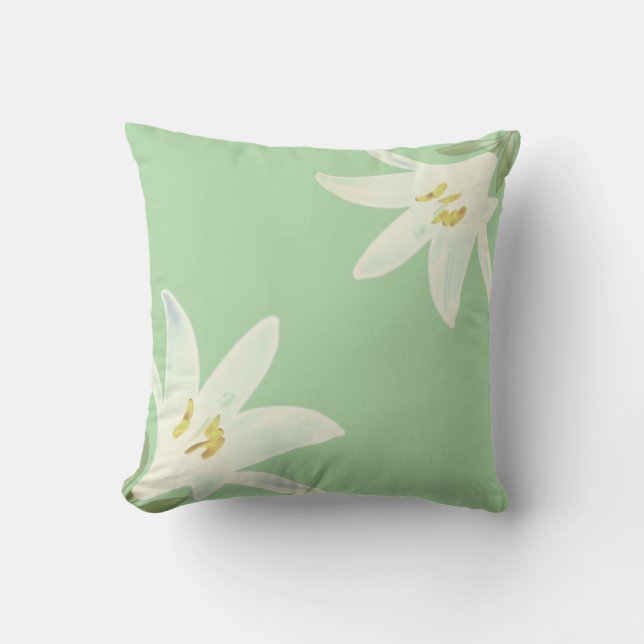 Coussin Fleurs blanches Amaryllis sur vert citron (Recto)