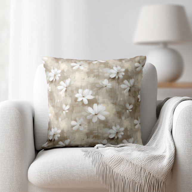 Coussin Fleurs blanches beige (Créateur téléchargé)