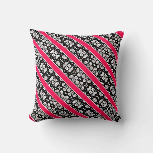 Coussin Fleurs blanches blanches roses mignonnes rayures (Recto)