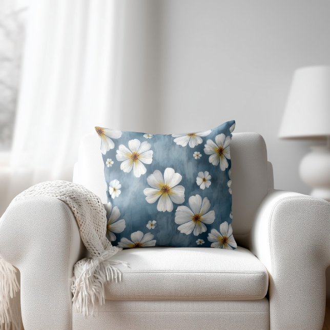 Coussin Fleurs Blanches Bleues (Créateur téléchargé)