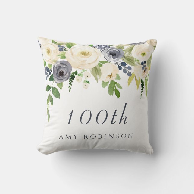 Coussin Fleurs blanches et marines femmes 100e anniversair (Recto)
