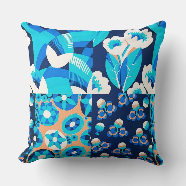 COUSSIN FLEURS BLANCHES HAWAII BLEU BOLD FLORAL PATCHWORK (Recto)