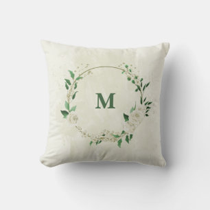 Coussin fleurs blanches ivoire verdure
