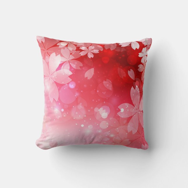 Coussin Fleurs blanches roses rouges de fleurs de cerisier (Recto)